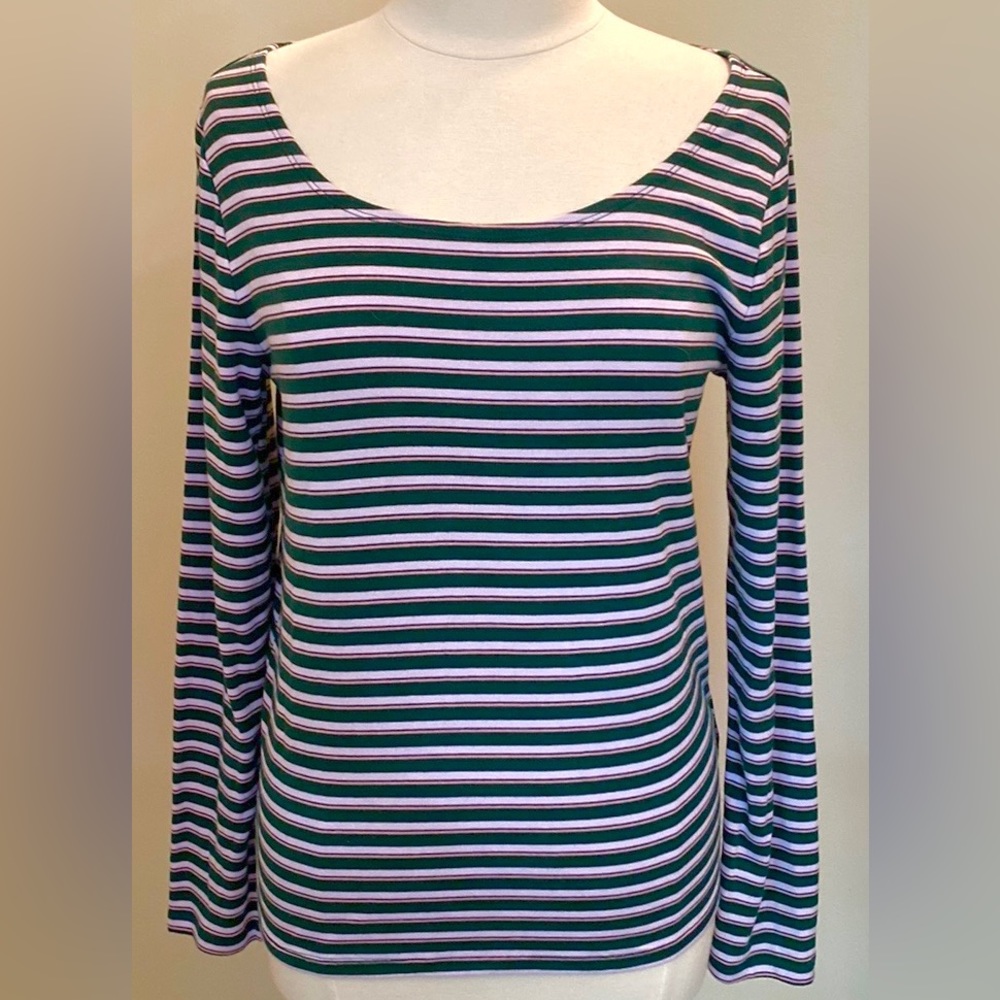 Gap Dark Green Pink Striped Modern T SZ XL Preppy Casual Grunge Weekend Top